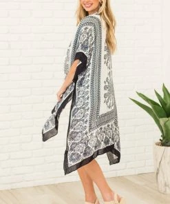 ANGIE Off White Printed Kimono With Side Slits Tops