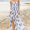 Eesome Off White Printed Off Shoulder Smocked Maxi Dress Dresses
