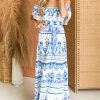 Flying Tomato Off White Printed Off The Shoulder Maxi Dress Dresses