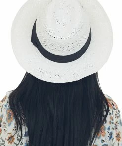 Urbanista Off White Straw Hat With Black Ribbon Trim