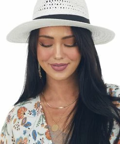 Urbanista Off White Straw Hat With Black Ribbon Trim