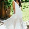 Aakaa Dresses Off White Surplice Maxi Dress With Deep Side Slit