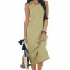HYFVE Olive Ribbed Trim Sleeveless Knit Midi Dress Dresses