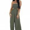 Vine & Love Olive Smocked Jumpsuit With Side Cut Out 2 Vine & Love Olive Smocked Jumpsuit With Side Cut Out