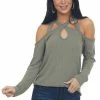 143 Story Olive Strappy Cold Shoulder Long Sleeve Top Tops
