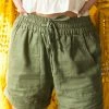 ZENANA Olive Drawstring Cuffed Linen Shorts