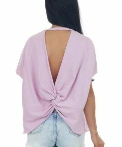 BiBi Orchid Kimono Sleeve Open Back Detail Knit Top