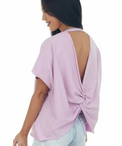 BiBi Orchid Kimono Sleeve Open Back Detail Knit Top