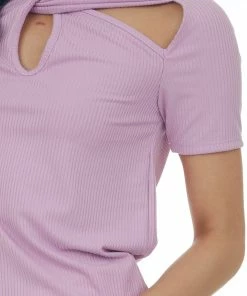 BiBi Tops Orchid Ribbed Knit Top With Front Twist Detail