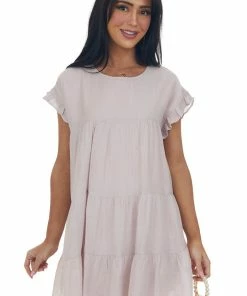 Sweet Lemon Dresses Pale Mauve Tiered Babydoll Woven Mini Dress