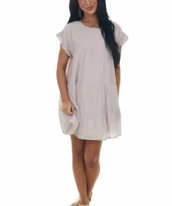 Sweet Lemon Dresses Pale Mauve Tiered Babydoll Woven Mini Dress