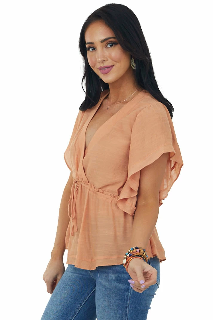 Kori America Papaya Short Sleeve Surplice Ruffle Woven Top Tops 6 Kori America Papaya Short Sleeve Surplice Ruffle Woven Top Tops