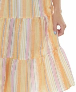 Umgee Dresses Papaya Striped Square Neck Tiered Midi Dress