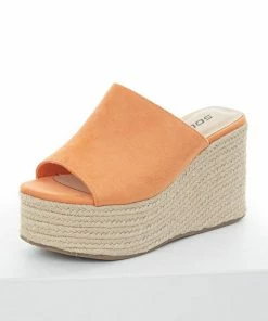 FORTUNE DYNAMIC Papaya Suede Slip On Espadrille Wedge Shoes