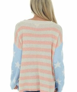 POL Clothing Tops Pastel Blue Americana Print Textured Sweater 12 POL Clothing Tops Pastel Blue Americana Print Textured Sweater