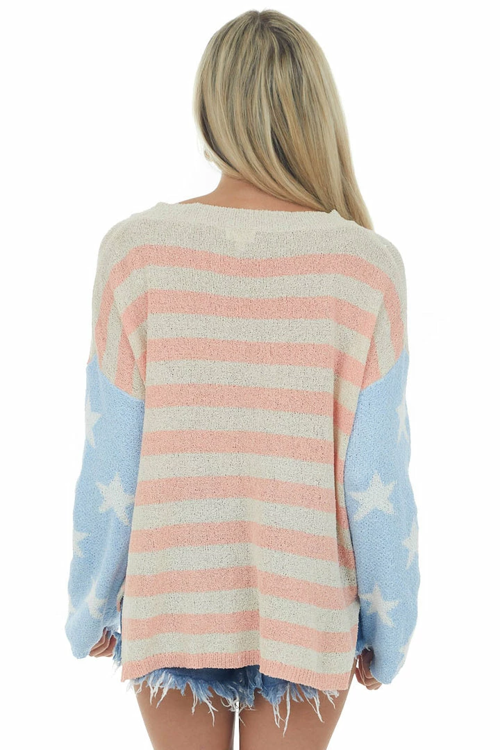 POL Clothing Tops Pastel Blue Americana Print Textured Sweater 7 POL Clothing Tops Pastel Blue Americana Print Textured Sweater