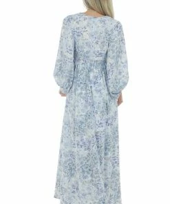 Entro Pastel Blue Floral Print Cut Out Maxi Dress