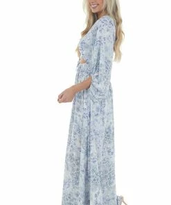 Entro Pastel Blue Floral Print Cut Out Maxi Dress