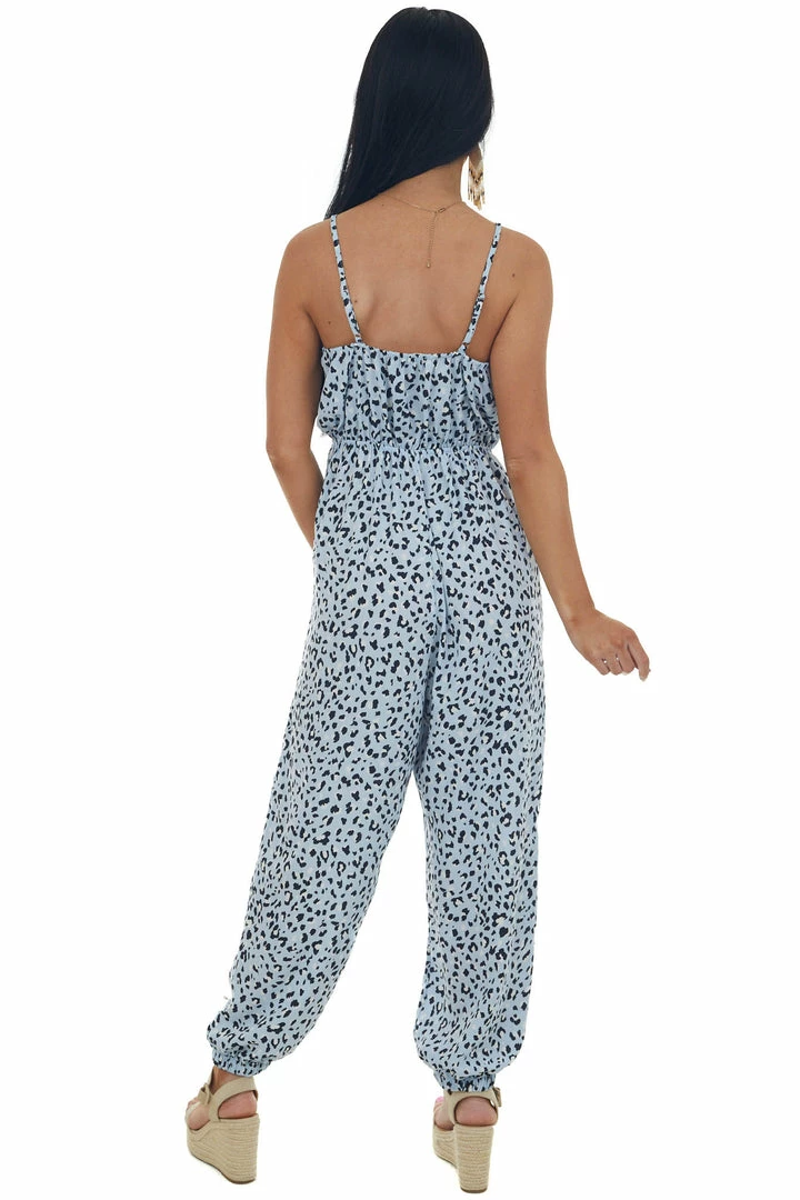 Ces Femme Pastel Blue Leopard Print Surplice Woven Jumpsuit 7 Ces Femme Pastel Blue Leopard Print Surplice Woven Jumpsuit