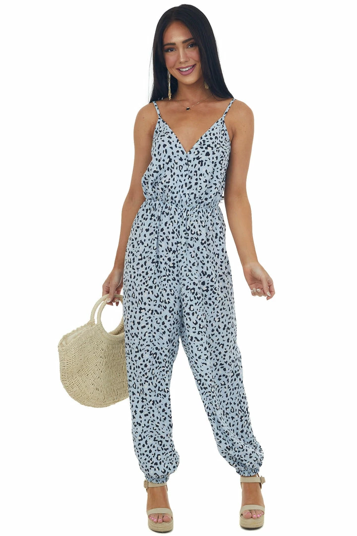 Ces Femme Pastel Blue Leopard Print Surplice Woven Jumpsuit 5 Ces Femme Pastel Blue Leopard Print Surplice Woven Jumpsuit