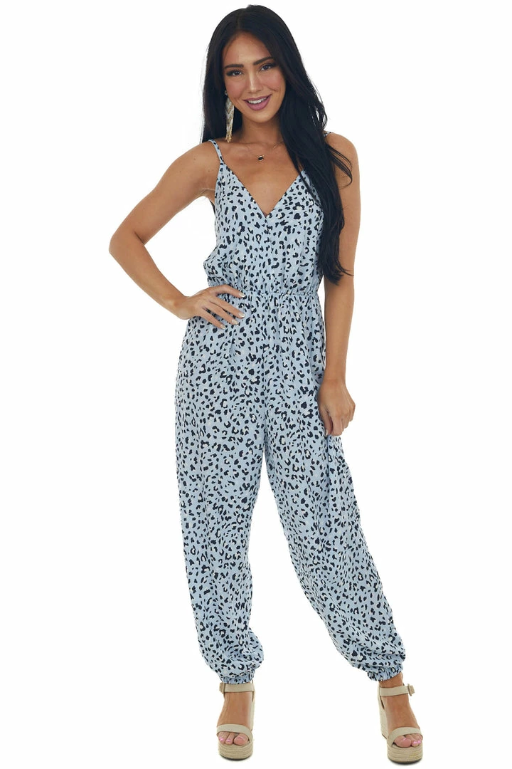 Ces Femme Pastel Blue Leopard Print Surplice Woven Jumpsuit 3 Ces Femme Pastel Blue Leopard Print Surplice Woven Jumpsuit