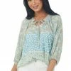 Umgee Tops Pastel Blue Multiprint Notch Neck Woven Blouse