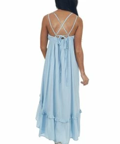 Petal Dew Dresses Pastel Blue Plunging V Neck Babydoll High Low Dress