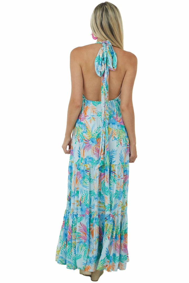 Aakaa Dresses Pastel Blue Tropical Floral Halter Neck Maxi Dress 7 Aakaa Dresses Pastel Blue Tropical Floral Halter Neck Maxi Dress