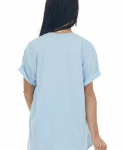 Sweet Claire Tops Pastel Blue 'Howdy' Graphic Oversized Tee