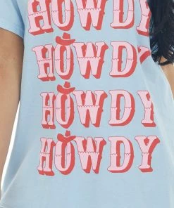 Sweet Claire Tops Pastel Blue 'Howdy' Graphic Oversized Tee