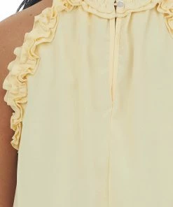 FSL APPAREL Pastel Orange Frill Trim Halter Neck Woven Top