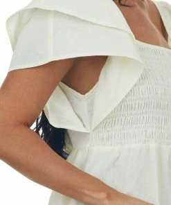 Umgee Pastel Yellow Smocked Babydoll Ruffle Dress Dresses