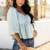 Entro Pastel Sage Floral Textured Babydoll Blouse Tops