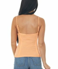 POL Clothing Peach Button Raw Edge Detail Cami Top Tops