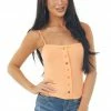 POL Clothing Peach Button Raw Edge Detail Cami Top Tops