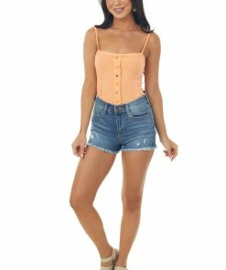 POL Clothing Peach Button Raw Edge Detail Cami Top Tops
