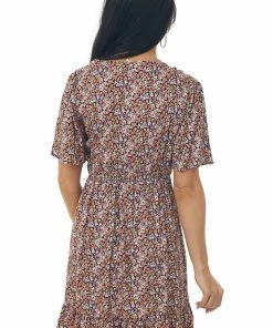 Lush Clothing Peach Ditsy Floral Front Tie Ruffle Mini Dress Dresses