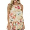 Haptics Peach Floral Print Ruffle Overlay Short Dress