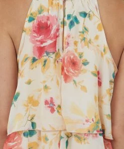 Haptics Peach Floral Print Ruffle Overlay Short Dress