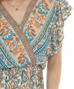 Umgee Peach Paisley Print Surplice Short Dress Dresses