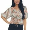 Peach Love Tops Peach Paisley Ruched Front Cropped Blouse 2 Peach Love Tops Peach Paisley Ruched Front Cropped Blouse