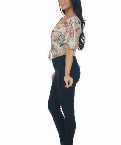Peach Love Tops Peach Paisley Ruched Front Cropped Blouse 23 Peach Love Tops Peach Paisley Ruched Front Cropped Blouse