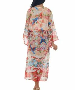 AND THE WHY Peach Printed Duster Length Lightweight Kimono 12 AND THE WHY Peach Printed Duster Length Lightweight Kimono