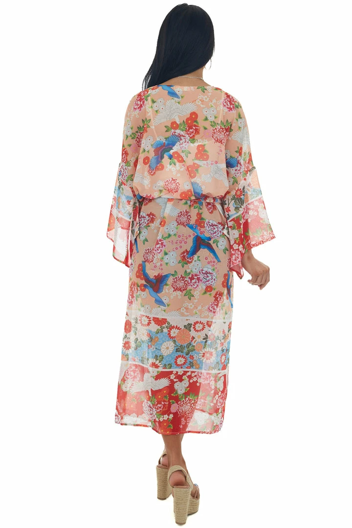 AND THE WHY Peach Printed Duster Length Lightweight Kimono 7 AND THE WHY Peach Printed Duster Length Lightweight Kimono