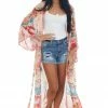 AND THE WHY Peach Printed Duster Length Lightweight Kimono