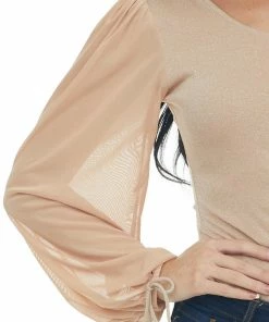 LE LIS Tops Peach Shimmery One Shoulder Ruched Bodysuit