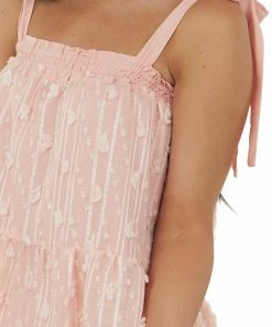 Umgee Peach Swiss Dot Sleeveless Tiered Mini Dress Dresses