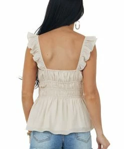 Davi & Dani Tops Vanilla Swiss Dot Smocked Sleeveless Blouse 12 Davi & Dani Tops Vanilla Swiss Dot Smocked Sleeveless Blouse