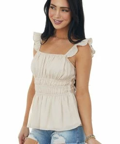 Davi & Dani Tops Vanilla Swiss Dot Smocked Sleeveless Blouse 11 Davi & Dani Tops Vanilla Swiss Dot Smocked Sleeveless Blouse