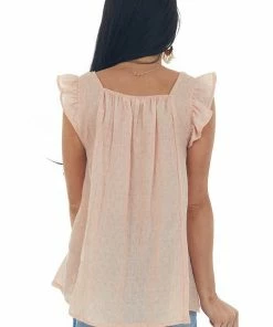 Ces Femme Tops Peach Textured Smocked Yoke Light Blouse 12 Ces Femme Tops Peach Textured Smocked Yoke Light Blouse